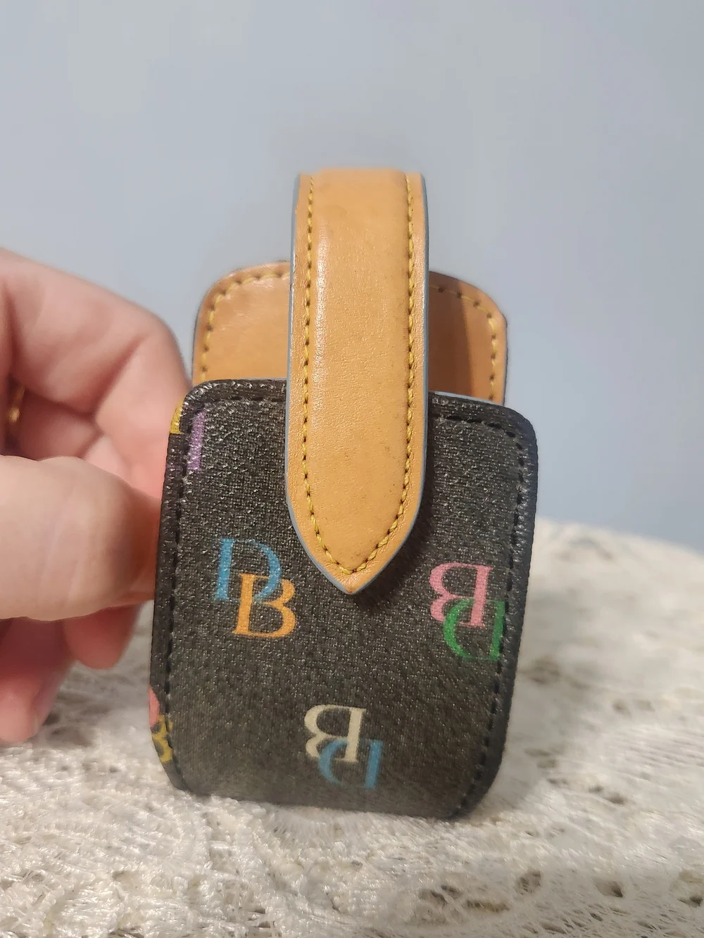 Y2K Dooney & Bourke Heart Charm Tag Hand Sanitizer Holder. Black Tan. Monogram